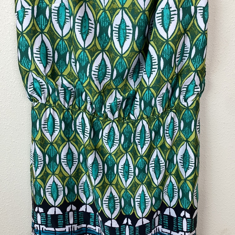 NWT Laundry by Shelli Segal | Satin Green Printed Side Tie Blouson Dress - Picture 5 of 9